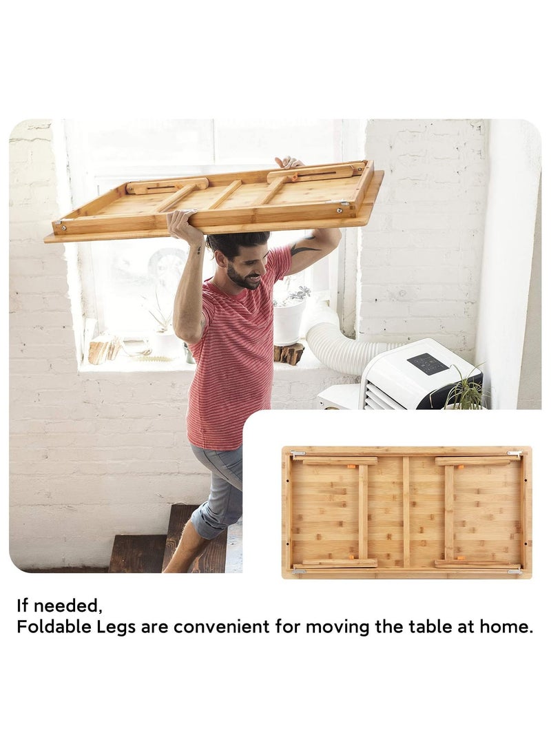 NNEWVANTE - Large Size Floor Desk Nnewvante Floor Table Tray with Folding Legs Adjustable Low Coffee Table for Breakfast Serving Tray Gaming Writing 33.5x17.7in - Image 1