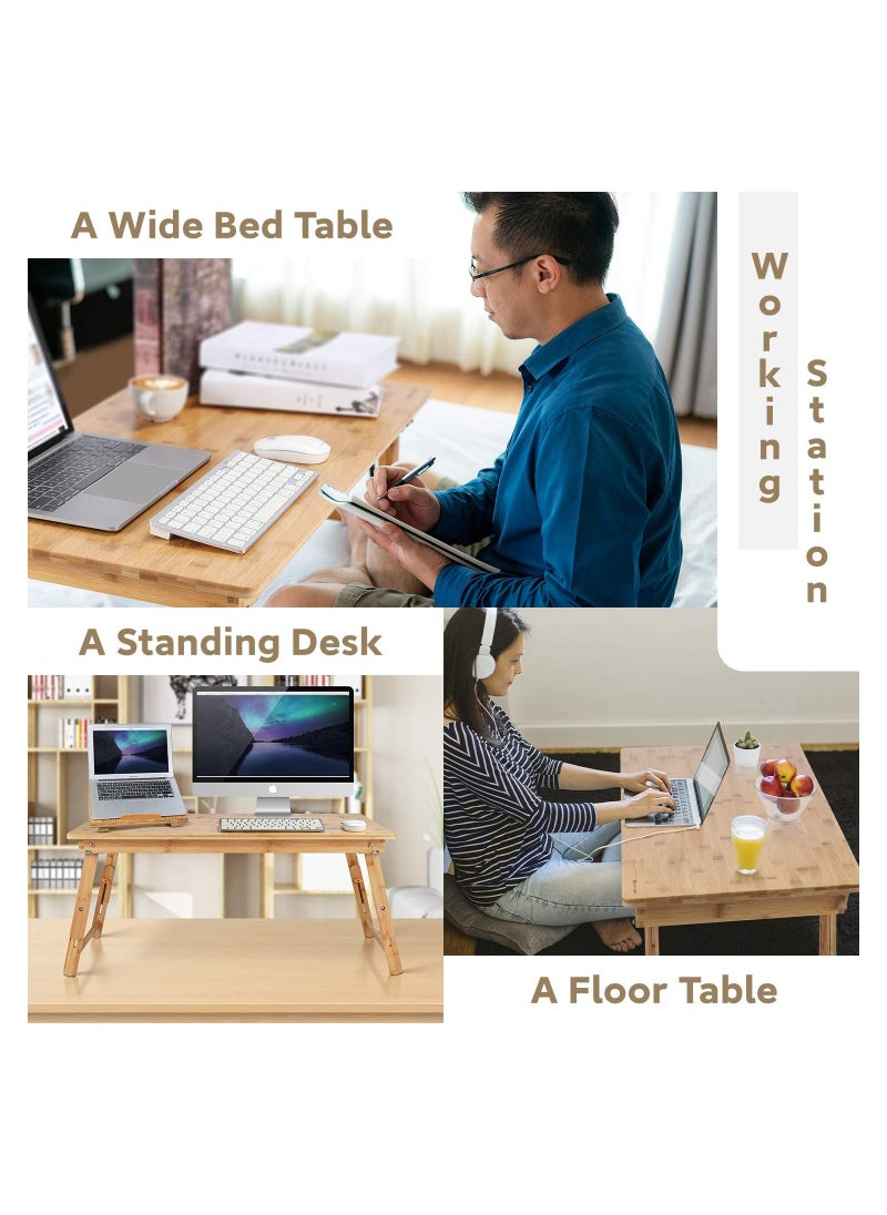 NNEWVANTE - Large Size Floor Desk Nnewvante Floor Table Tray with Folding Legs Adjustable Low Coffee Table for Breakfast Serving Tray Gaming Writing 33.5x17.7in - Image 1