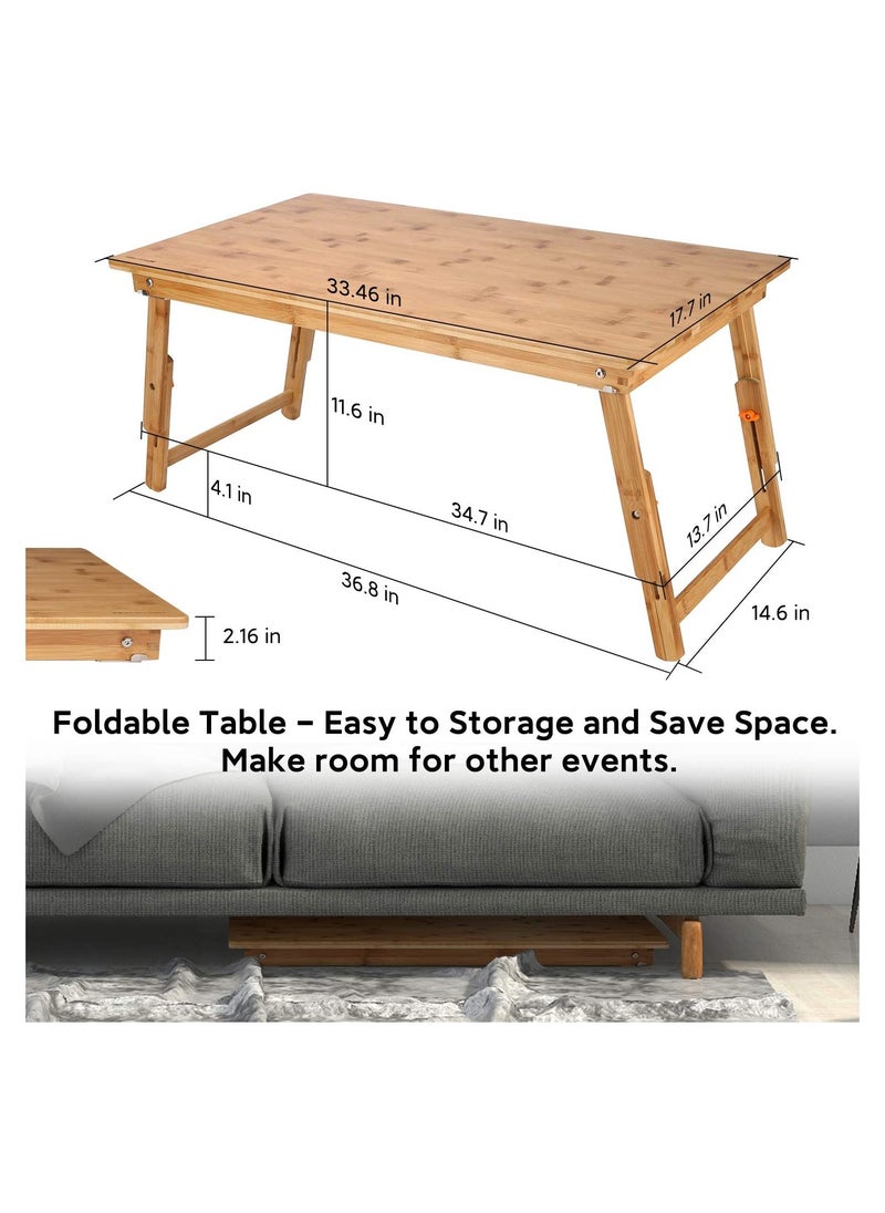 NNEWVANTE - Large Size Floor Desk Nnewvante Floor Table Tray with Folding Legs Adjustable Low Coffee Table for Breakfast Serving Tray Gaming Writing 33.5x17.7in - Image 1