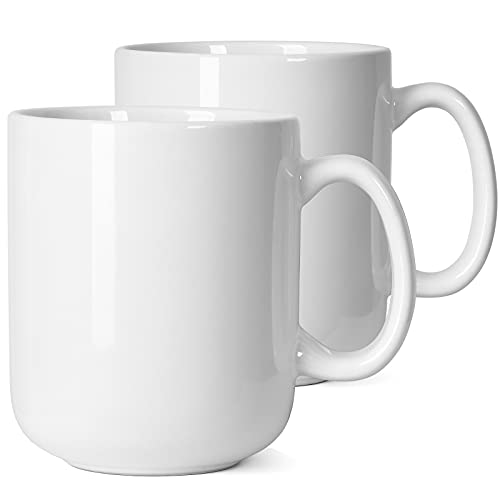 Smilatte 20 OZ Large Coffee Mug, M016 Plain Ceramic Boss Big Tea Cup with Handle for Dad Men, Set of 2, White - Image 1