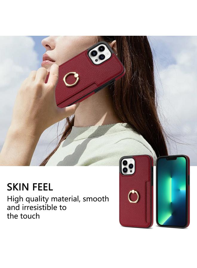 Zaboon Case For iPhone 11 Pro Max Ring Card Litchi Leather Back Phone Case - Image 4