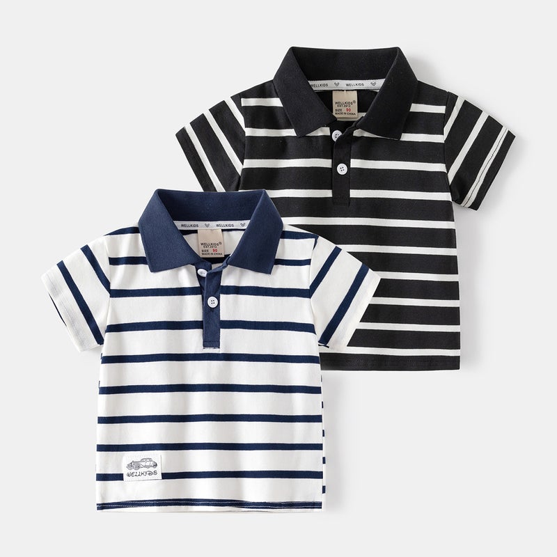 Children'S Striped Polo Shirt 2026 New Summer Clothing Boys' Short-Sleeve T-Shirt Baby Half-Sleeve Top Trendy - Image 2