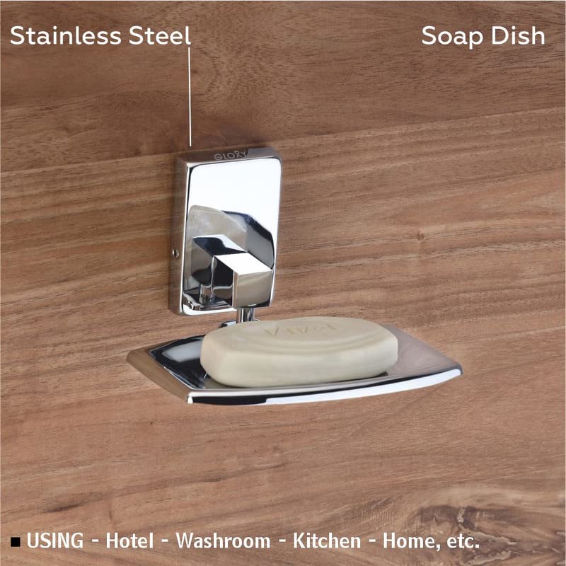 GLOXY Square Shape Wall Mounted Stainless Steel Single Soap Holder for Bathroom, Soap Stands for Bathroom Wall/Soap Tray for Bath Dish Bathroom Accessories and Fittings Rust Free - Image 2