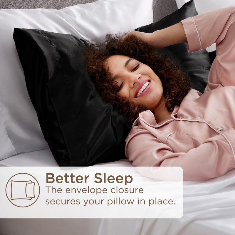Bedsure King Size Satin Pillowcase Set of 2 - Black Silky Pillow Cases for Hair and Skin with Envelope Closure, Similar to Silk Pillow Cases, Gifts for Women Men, 20x36 Inches, 2pcs - Image 5