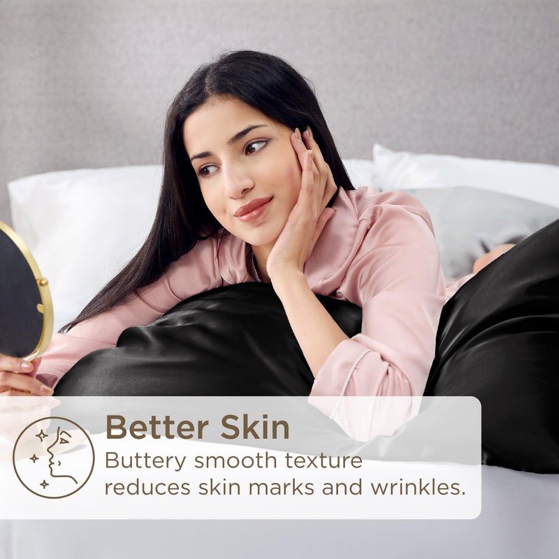 Bedsure King Size Satin Pillowcase Set of 2 - Black Silky Pillow Cases for Hair and Skin with Envelope Closure, Similar to Silk Pillow Cases, Gifts for Women Men, 20x36 Inches, 2pcs - Image 4