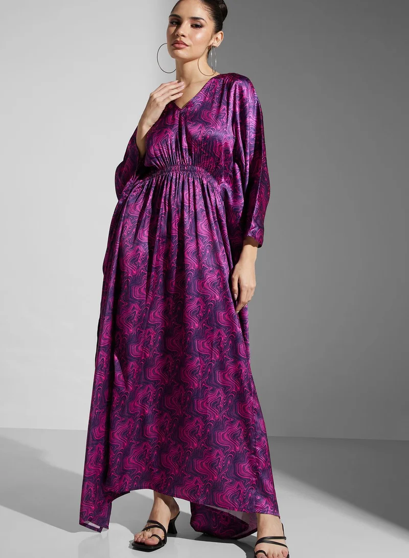 SINOIR Cape Sleeve Floral Print Kaftan