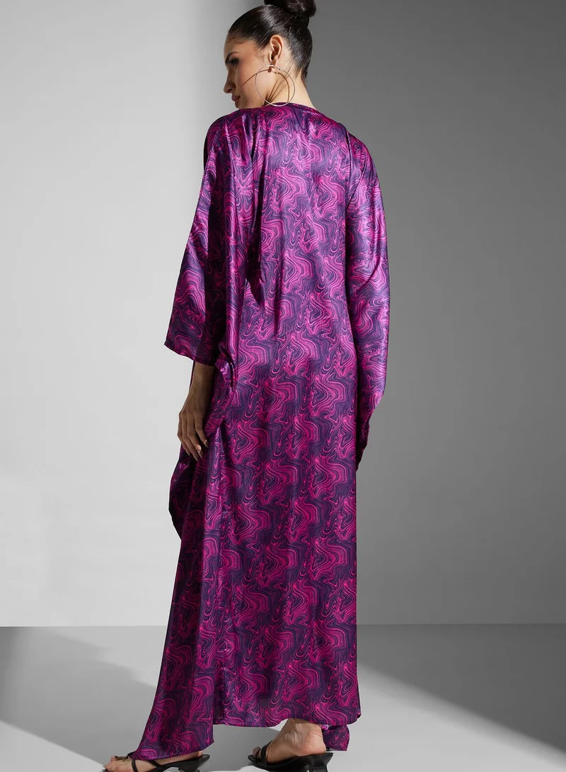 SINOIR Cape Sleeve Floral Print Kaftan