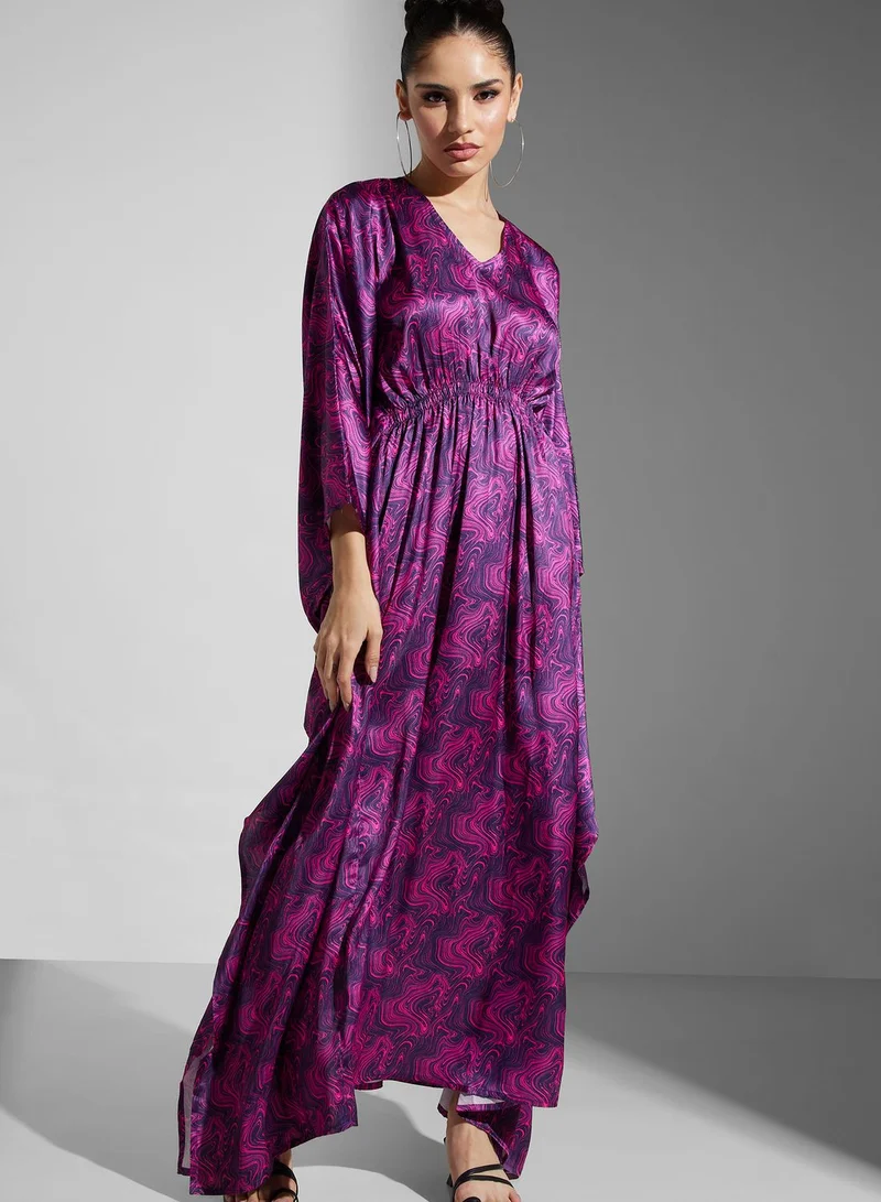SINOIR Cape Sleeve Floral Print Kaftan