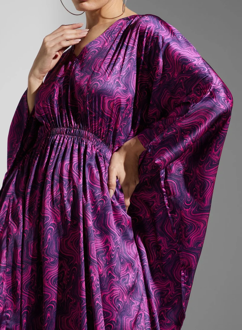 SINOIR Cape Sleeve Floral Print Kaftan