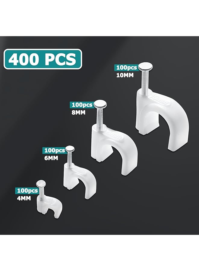 erorex Phitouda 400Pcs Cable Clips 4Mm 6Mm 8Mm 10Mm Half Clamp J Hook With Nail Nail In Cable Clips Ethernet Cable Nails Tacks Clips White - Image 3