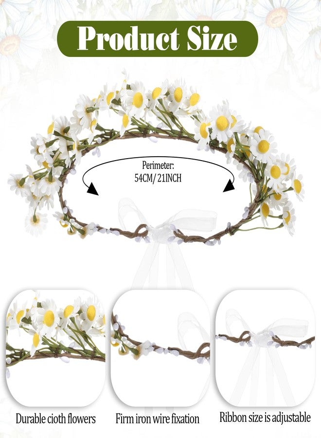 Sliverdew Wedding Festivals Floral Hair Band, Daisy Flower Headband Crown, Hippie Floral Halo Wreath, Adjustable Girls Headpiece, Boho Headwear Photo Props - Image 2