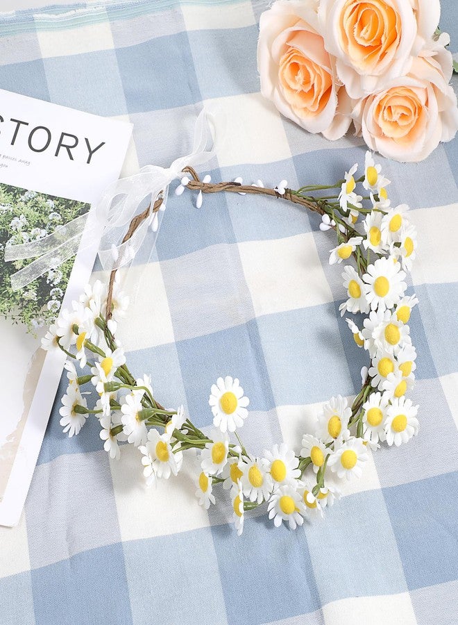 Sliverdew Wedding Festivals Floral Hair Band, Daisy Flower Headband Crown, Hippie Floral Halo Wreath, Adjustable Girls Headpiece, Boho Headwear Photo Props - Image 3