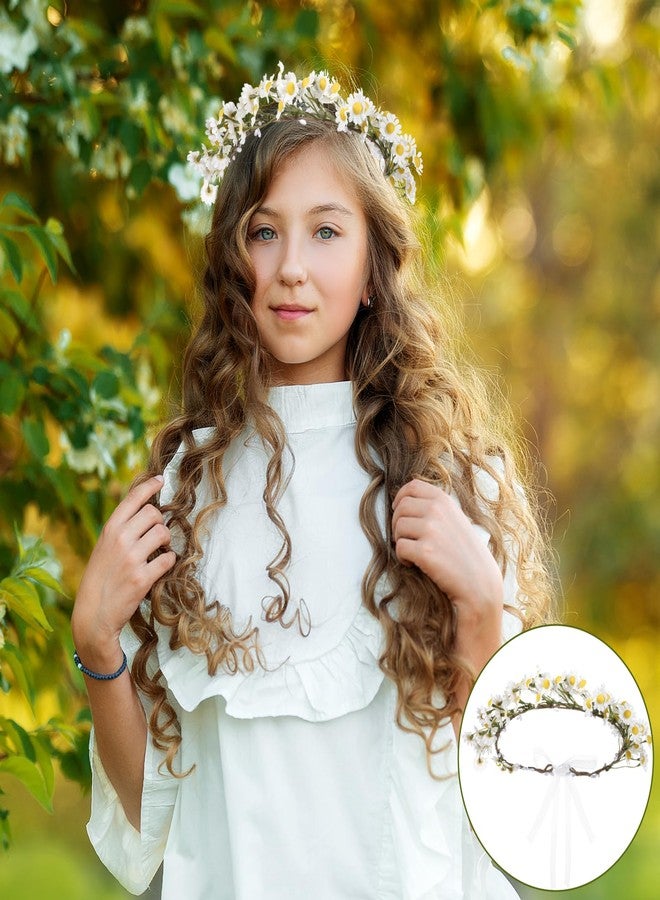 Sliverdew Wedding Festivals Floral Hair Band, Daisy Flower Headband Crown, Hippie Floral Halo Wreath, Adjustable Girls Headpiece, Boho Headwear Photo Props - Image 4