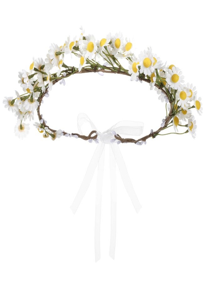 Sliverdew Wedding Festivals Floral Hair Band, Daisy Flower Headband Crown, Hippie Floral Halo Wreath, Adjustable Girls Headpiece, Boho Headwear Photo Props - Image 1