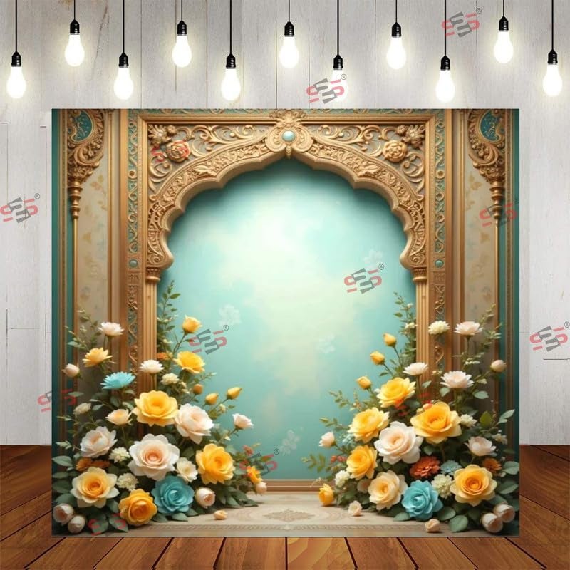 S2S Arch Yellow Rose Backdrop Cloth for Pooja Decoration Traditional, Background Decoration Cloth | Curtain Cloth for Festival, Functions & Ceremonies - (5 x 5 Feet) (Arch Yellow Rose) - Image 1