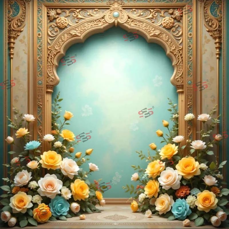 S2S Arch Yellow Rose Backdrop Cloth for Pooja Decoration Traditional, Background Decoration Cloth | Curtain Cloth for Festival, Functions & Ceremonies - (5 x 5 Feet) (Arch Yellow Rose) - Image 2