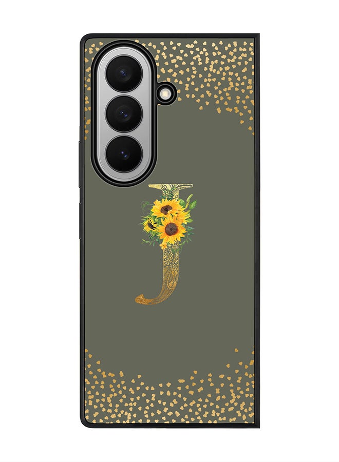 Stylizedd For Samsung Galaxy Z Fold7 Case,Slim fit Camera Protection, Shockproof Thin Phone cover  - Custom Floral Monogram - J  (Olive Green )