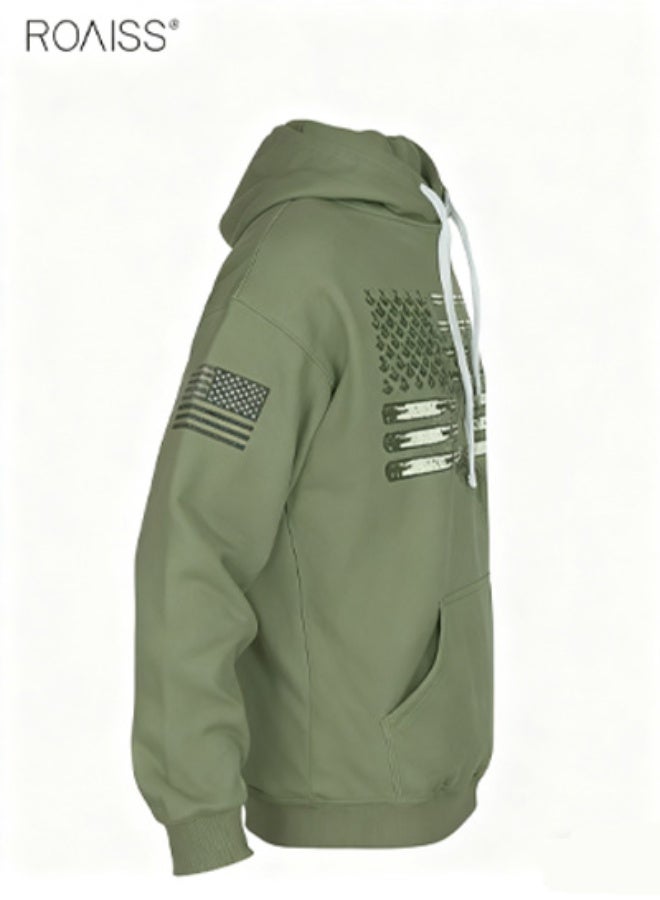 roaiss Men's Autumn Hooded Sweatshirt - Long Sleeve Casual Streetwear with Kangaroo Pocket Soft Fabric, Loose Comfort Fit, Ideal for Daily Wear and Outdoor Activities - Image 3