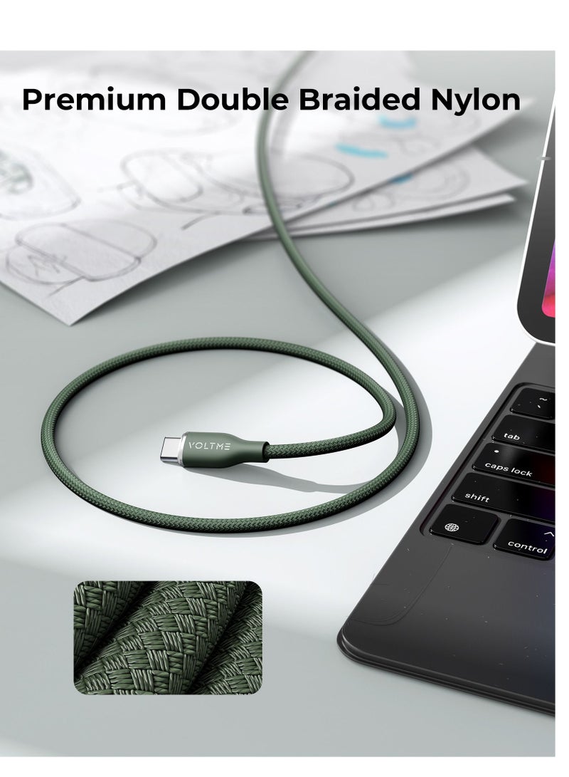 VOLTME 60W USB C to USB C Fast Charging Cable 1.0m - Dual Nylon Braided Cord, Type C PD Charger, Fast Charging, USB-C PD Cable, Durable Braided Cord, Compatible with iPhone Air, iPhone 17 / 17 Pro / 17 Pro Max, iPhone 16 / 16 Pro / 16 Pro Max, iPhone 15, iPad Pro / Air, MacBook Pro / Air, Dell XPS, Lenovo ThinkPad X1, Asus ROG, HP Spectre, Samsung Galaxy 25 / 24 / 23 Ultra, Huawei P60, Xiaomi 14 / 13, Google Pixel 9 / 8, Tablets and More - Green - Image 2