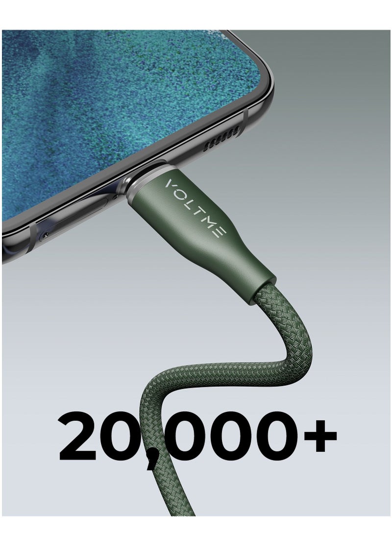 VOLTME 60W USB C to USB C Fast Charging Cable 1.0m - Dual Nylon Braided Cord, Type C PD Charger, Fast Charging, USB-C PD Cable, Durable Braided Cord, Compatible with iPhone Air, iPhone 17 / 17 Pro / 17 Pro Max, iPhone 16 / 16 Pro / 16 Pro Max, iPhone 15, iPad Pro / Air, MacBook Pro / Air, Dell XPS, Lenovo ThinkPad X1, Asus ROG, HP Spectre, Samsung Galaxy 25 / 24 / 23 Ultra, Huawei P60, Xiaomi 14 / 13, Google Pixel 9 / 8, Tablets and More - Green - Image 3
