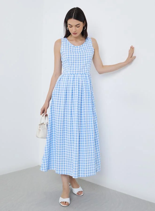 Take Two Take Two Gingham Print Sleeveless Midi Dress