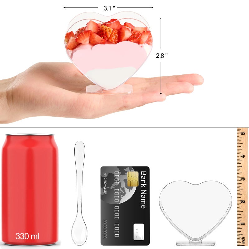 Qeirudu 100 Pack 2.7 oz Heart Shaped Mini Dessert Cups with Spoons, Valentine's Day Small Clear Parfait Cups, Plastic Party Serving Cups for Mousses, Puddings, Fruits - Image 2