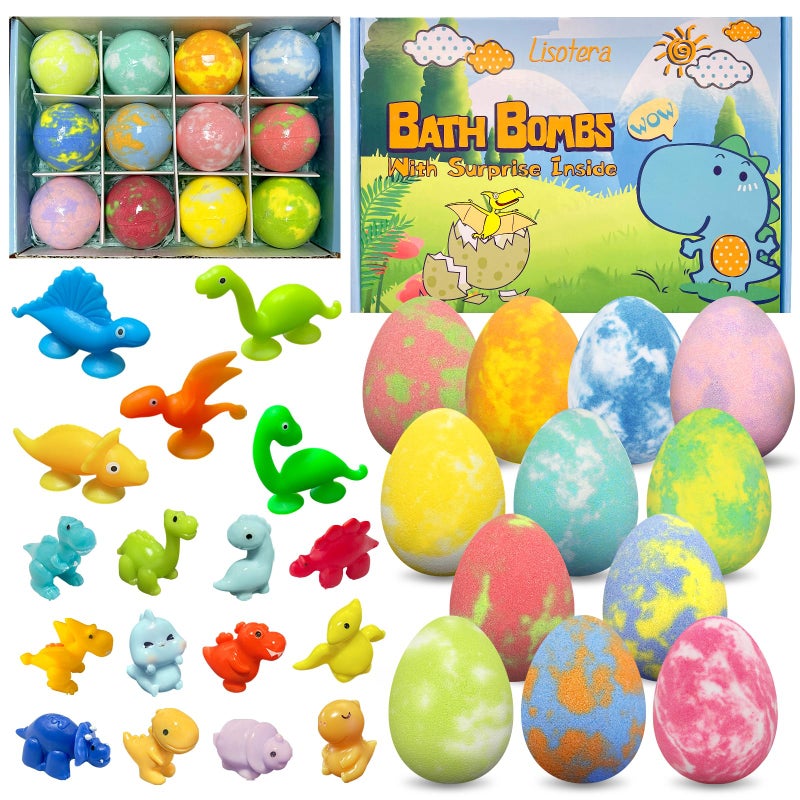 Lisotera Easter Bath Bombs for Kids with Surprise Toys Inside, 12 Pack Dino Egg Bath Bombs with Dinosaur Suction Cup Toys, Easter Basket Stuffers Gifts for Boys Girls, Bubble Bath Fizzy Ball for Kids Birthday - Image 1