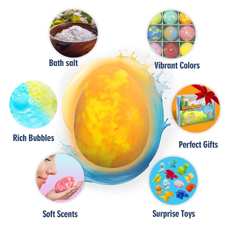Lisotera Easter Bath Bombs for Kids with Surprise Toys Inside, 12 Pack Dino Egg Bath Bombs with Dinosaur Suction Cup Toys, Easter Basket Stuffers Gifts for Boys Girls, Bubble Bath Fizzy Ball for Kids Birthday - Image 2
