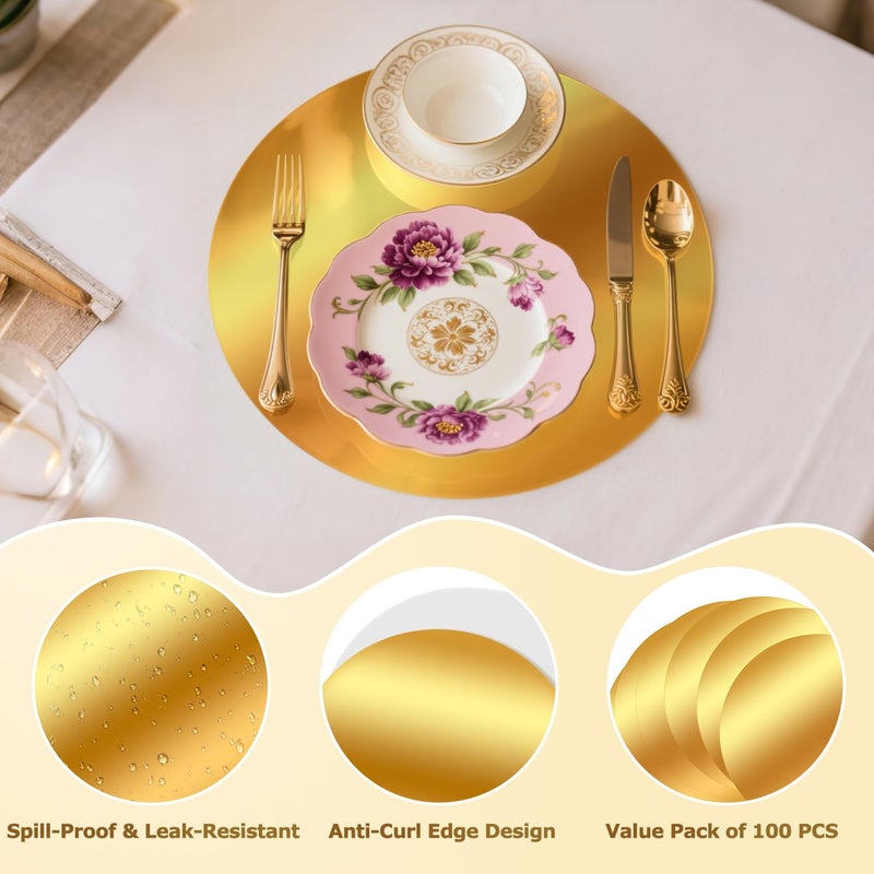 Etersky 50PCS Gold Paper Placemats for Dinner Plates, 13 Inch Round Disposable Chargers, Shiny Holiday Place Mat for Dining Table Setting Valentine's Day Weddings Birthday Parties Kitchen Banquet Decor - Image 5