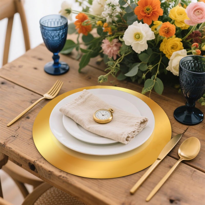 Etersky 50PCS Gold Paper Placemats for Dinner Plates, 13 Inch Round Disposable Chargers, Shiny Holiday Place Mat for Dining Table Setting Valentine's Day Weddings Birthday Parties Kitchen Banquet Decor - Image 3