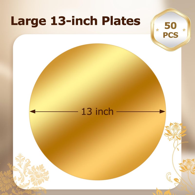 Etersky 50PCS Gold Paper Placemats for Dinner Plates, 13 Inch Round Disposable Chargers, Shiny Holiday Place Mat for Dining Table Setting Valentine's Day Weddings Birthday Parties Kitchen Banquet Decor - Image 4