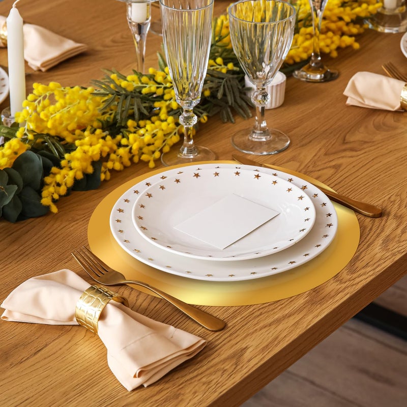 Etersky 50PCS Gold Paper Placemats for Dinner Plates, 13 Inch Round Disposable Chargers, Shiny Holiday Place Mat for Dining Table Setting Valentine's Day Weddings Birthday Parties Kitchen Banquet Decor - Image 2