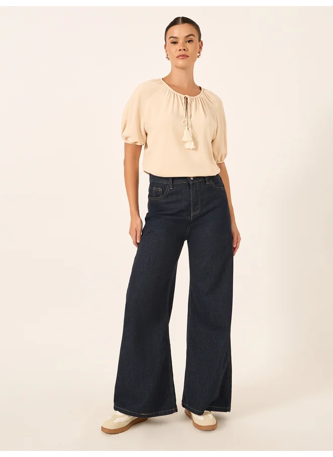 ستايلي Styli Puff Sleeve Tie-Up Neck Blouse