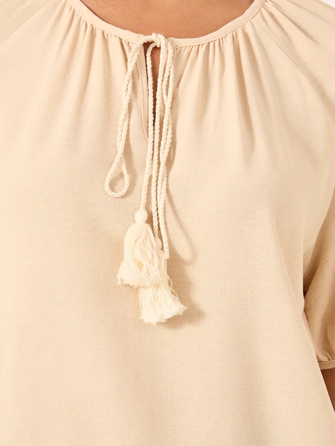 Styli Styli Puff Sleeve Tie-Up Neck Blouse