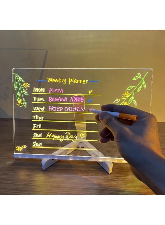 لوحة رسائل أكريليك مضيئة بتقنية LED من PINKE قابلة لإعادة الكتابة مع حامل قابل للتعديل و12 قلمًا ملونًا (15 × 15 سم) - Image 2