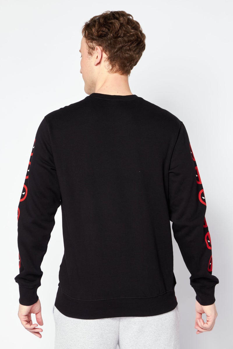 DIFUZED سويت شيرت رجالي بأكمام طويلة وطباعة جرافيك على شكل طاقم، أسود - Image 2