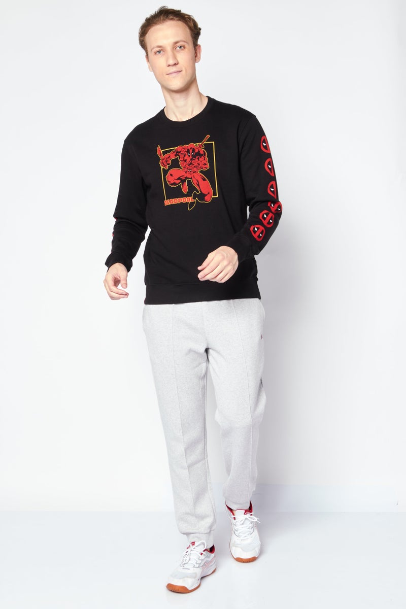 DIFUZED سويت شيرت رجالي بأكمام طويلة وطباعة جرافيك على شكل طاقم، أسود - Image 4