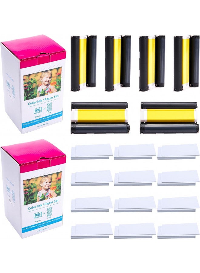 Label KINGDOM 2 Pack Compatible with Canon Selphy CP1300 Ink and Paper, KP-108IN 6 Color Ink Cassette and 216 Sheets 4x6 Photo Paper Glossy for Selphy CP1500, CP1200, CP910, CP910, CP900,CP800 Photo Printer - Image 1