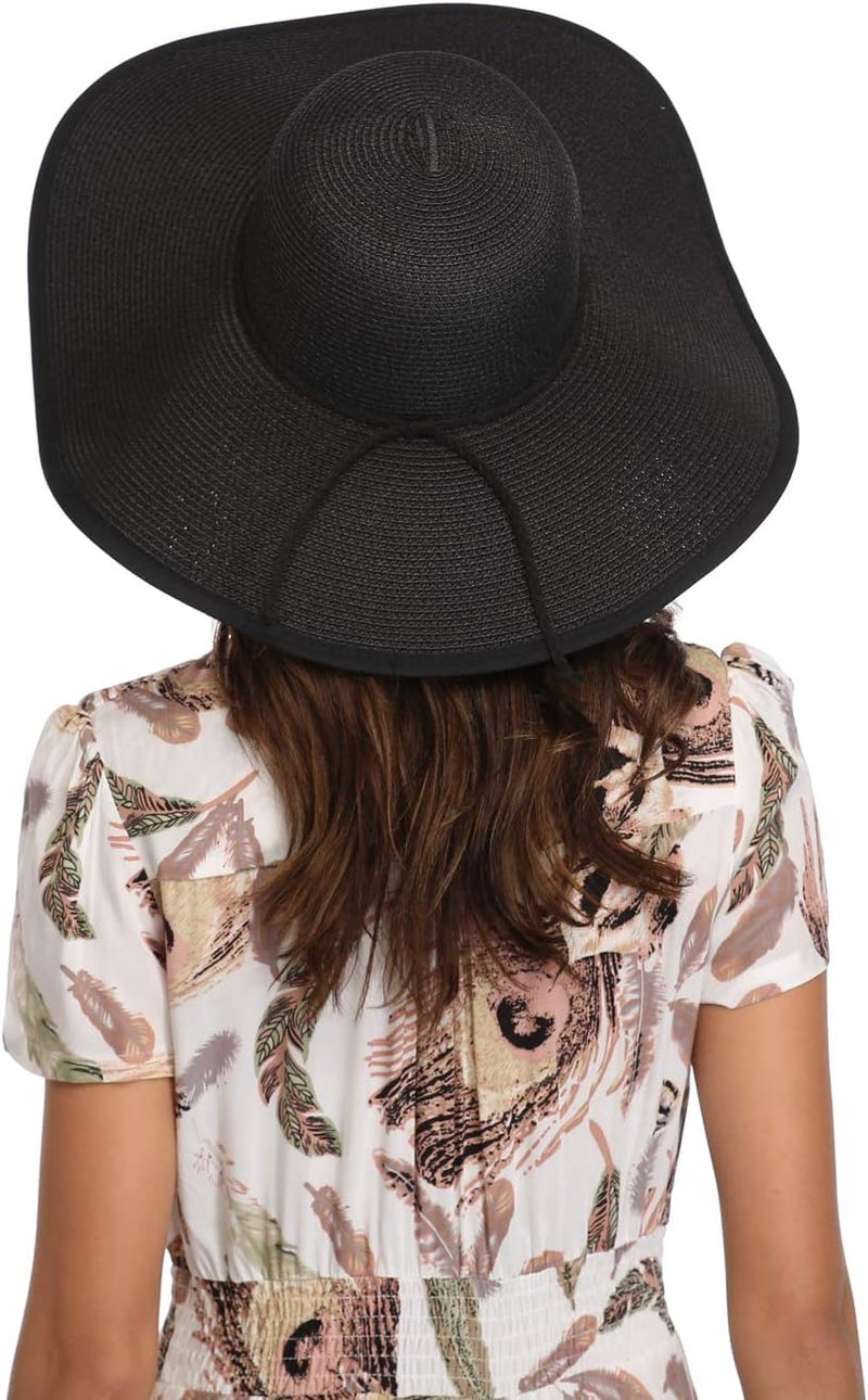 Lanzom Womens Wide Brim Straw Hat Big Floppy Foldable Roll up Cap Beach Sun Hat UPF 50+ - Image 5