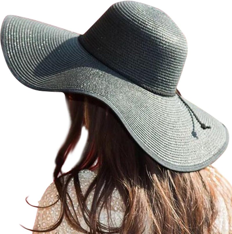 Lanzom Womens Wide Brim Straw Hat Big Floppy Foldable Roll up Cap Beach Sun Hat UPF 50+ - Image 2