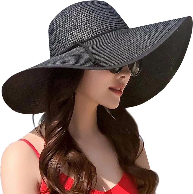 Lanzom Womens Wide Brim Straw Hat Big Floppy Foldable Roll up Cap Beach Sun Hat UPF 50+ - Image 1