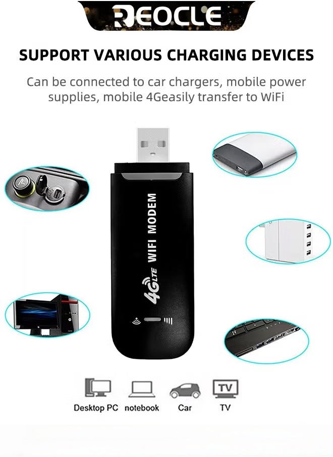 ريوكل محول شبكة 4G LTE USB عالي السرعة لاسلكي واي فاي نقطة اتصال مودم عصا محول شبكة صغير مع وظيفة مشاركة نقطة اتصال واي فاي والتوصيل والتشغيل  - Image 5