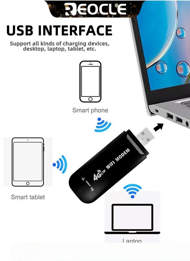 ريوكل محول شبكة 4G LTE USB عالي السرعة لاسلكي واي فاي نقطة اتصال مودم عصا محول شبكة صغير مع وظيفة مشاركة نقطة اتصال واي فاي والتوصيل والتشغيل  - Image 3