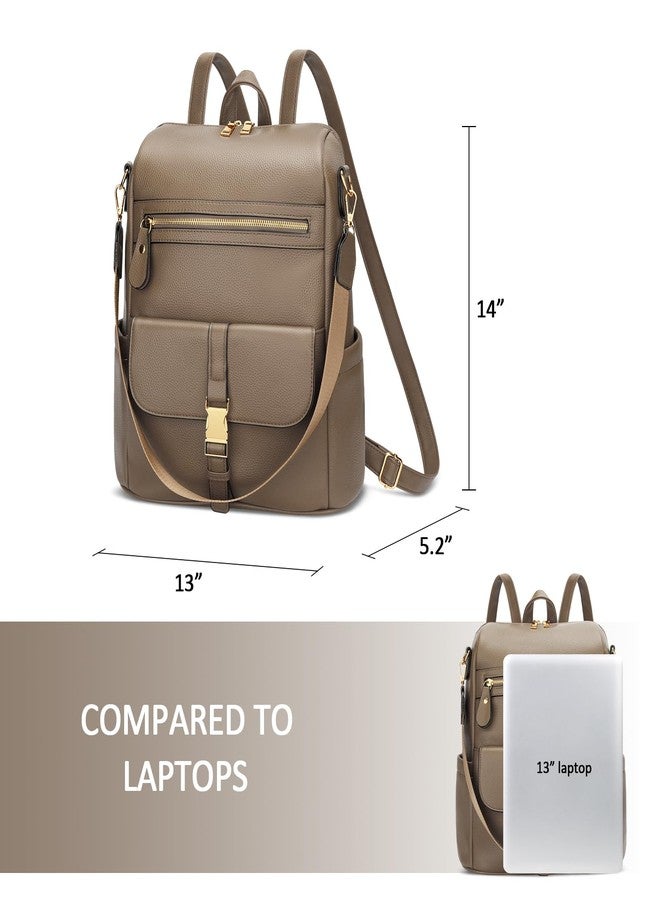 KKXIU Backpack Purse for Women - Multi-pocket Leather backpack for Travel, Work & School with Anti-Theft Lock Pocket, Luggage Strap & Water Bottle Pockets - 13x14x5.2 Inch, 1.67lb (Khaki) - Image 2
