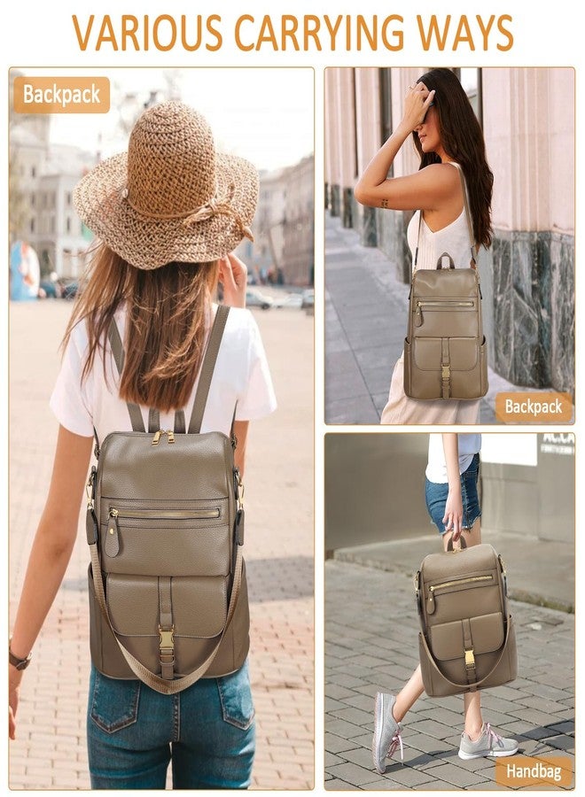 KKXIU Backpack Purse for Women - Multi-pocket Leather backpack for Travel, Work & School with Anti-Theft Lock Pocket, Luggage Strap & Water Bottle Pockets - 13x14x5.2 Inch, 1.67lb (Khaki) - Image 3