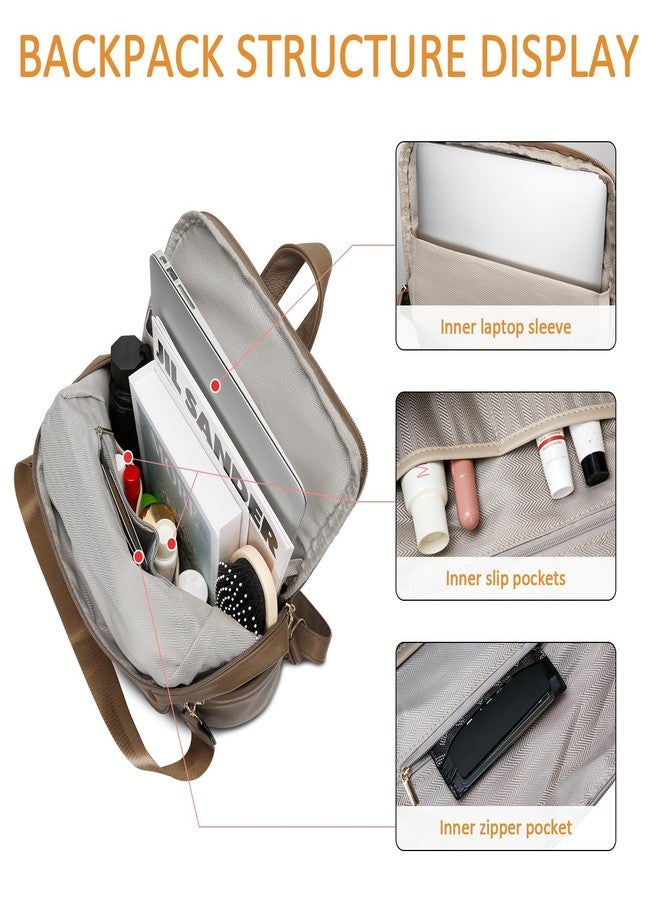 KKXIU Backpack Purse for Women - Multi-pocket Leather backpack for Travel, Work & School with Anti-Theft Lock Pocket, Luggage Strap & Water Bottle Pockets - 13x14x5.2 Inch, 1.67lb (Khaki) - Image 5