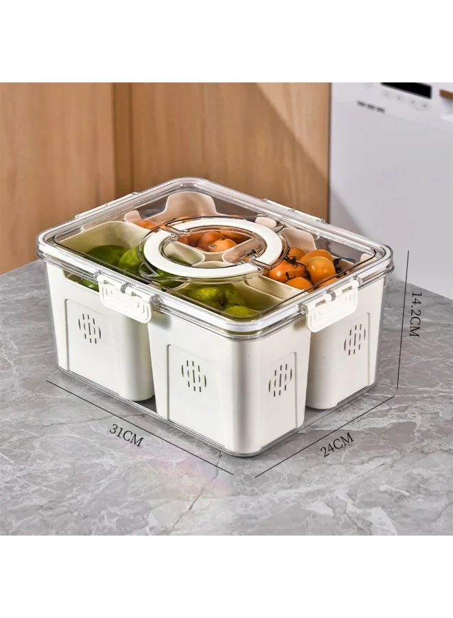 DANUBE HOME Food Container with Handle and 4 Baskets Durable Refrigerator Storage Space Saving Food Organizer Stackable Containers for Fruits Vegetables & Snacks 31X24X14.5Cm