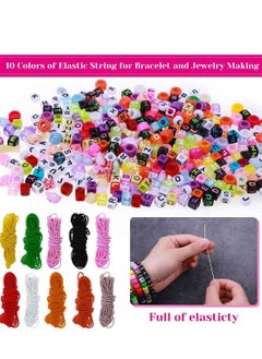 SYOSI Bead Bracelet Making Kit Bead Friendship Bracelets Kit with Pony Beads Letter Beads Charm Beads and Elastic String for Bracelet and Jewelry Making DIY  - Image 5