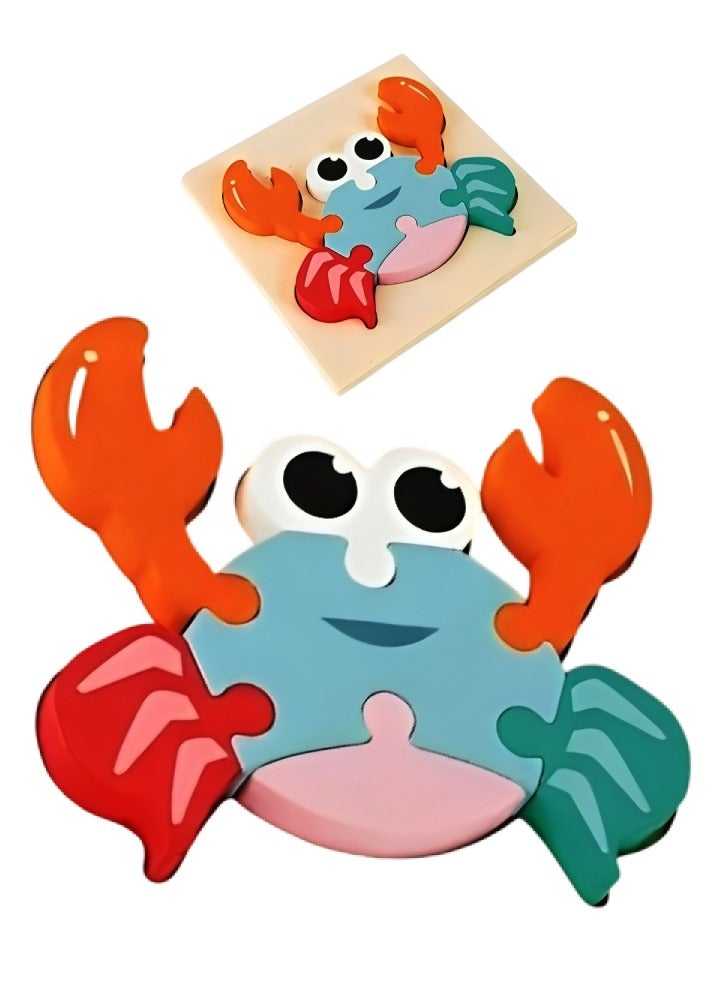 Wooden 3D Jigsaw Puzzle Crab Small Shape for Toddlers, Teacher Parents Early Learning Support Tools, Attractive Colors and Patterns, Montessori Motor and Sensory Skills Develop Toys, Ideal Gift - Image 1