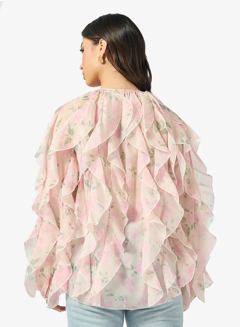 Ginger Waterfall Ruffle Detail Top